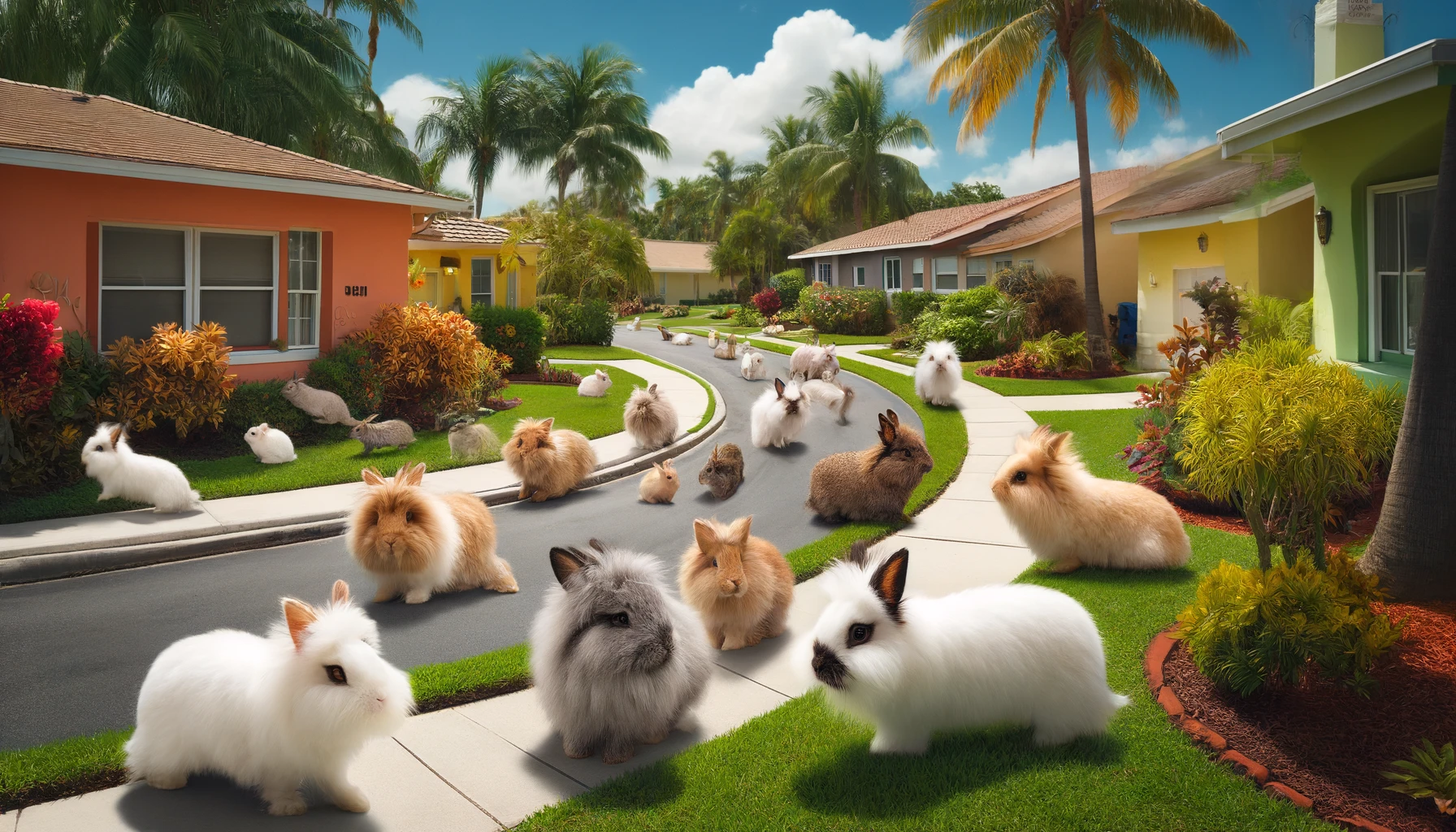 Florida neighborhood hopping with lionhead rabbit invasion